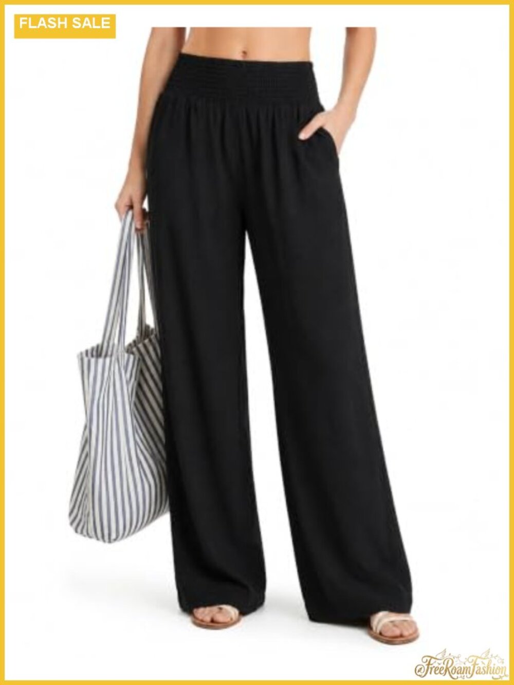 Wide Leg Palazzo Pants for Women High Waisted Flowy Long Inseam Cotton with